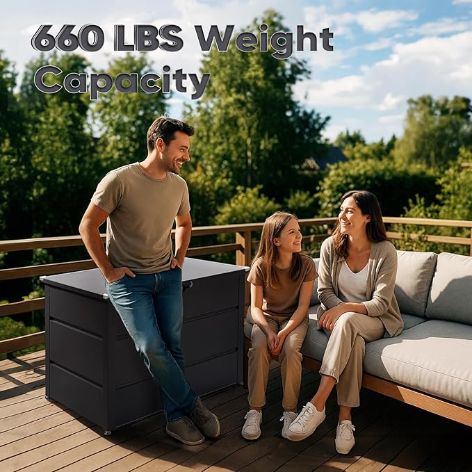 Quictent Deck Box outdoor 150 Gallon, Easy Assemble Metal Storage Box,Lockable Waterproof storage cabinet for Patio Furniture Cushions, Throw Pillows, Garden Tools and Pool Toy,Gray