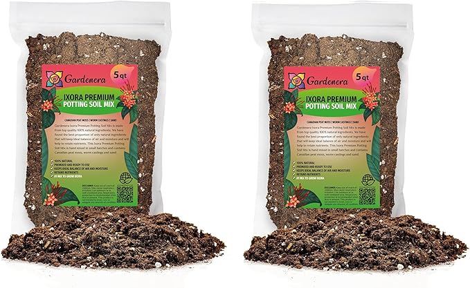 Ixora Plant Potting Soil - All-Natural Blend for Thriving Ixora Plants - Boosts Root Health and Vibrant Blossoms - 10 Quart