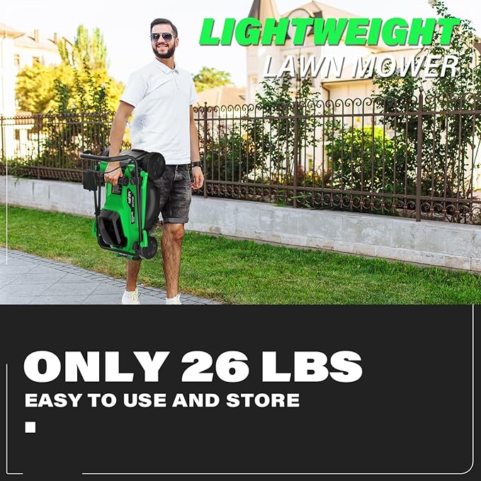 SOYUS Lawn Mower Cordless, 13 Inch 20V Electric Lawn Mowers with Brushless Motor, 5-Position Height Adjustment, 4.0Ah Battery & Charger Included