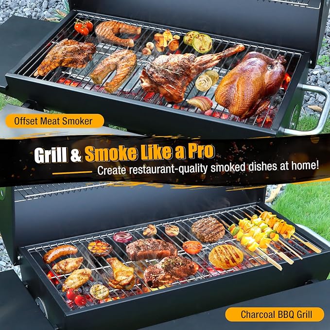 Charcoal BBQ Grills Outdoor: Spacious Barrel Barbecue Grill with Side Front Table - Premium BBQ Smoker Combo for Backyard Cooking Patio Grilling Tailgating Party Camping Picnic