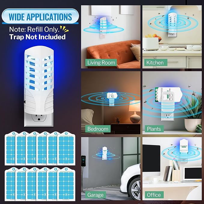 Qualirey 12 Pack Flying Insect Trap Refill Compatible with VEYOFLY Fly Trap LAMP Refill-VF02, Glue Board Bug Catcher, Replacement Sticky Glue Cards for Indoor Mosquito Gnat Fly & Other Bugs (Classic)