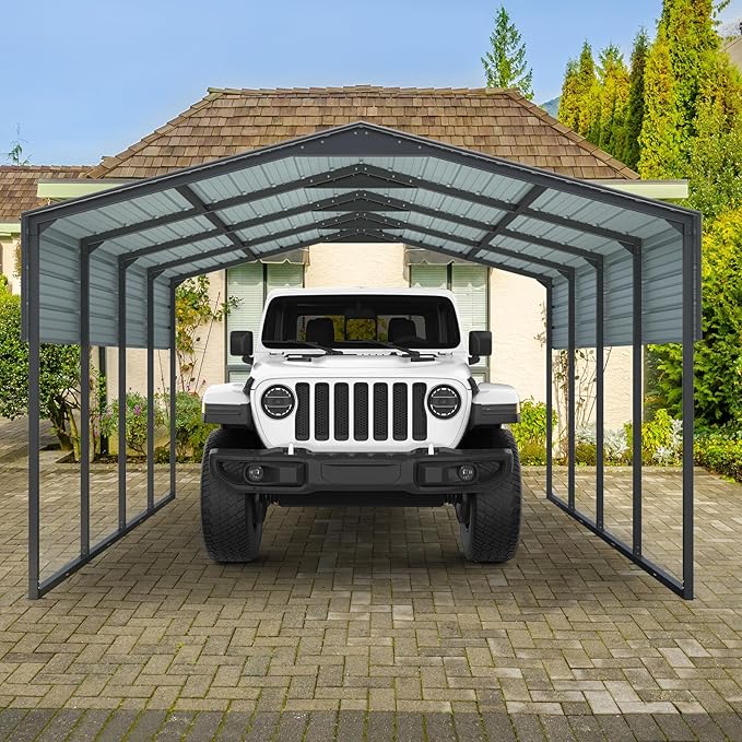Outvita Heavy Duty Outdoor Carport Canopy, 12x20FT Metal Carport Kit with Galvanized Steel Roof, Garage Shelter for Cars, Boats, Pickup Trucks, Events, Party