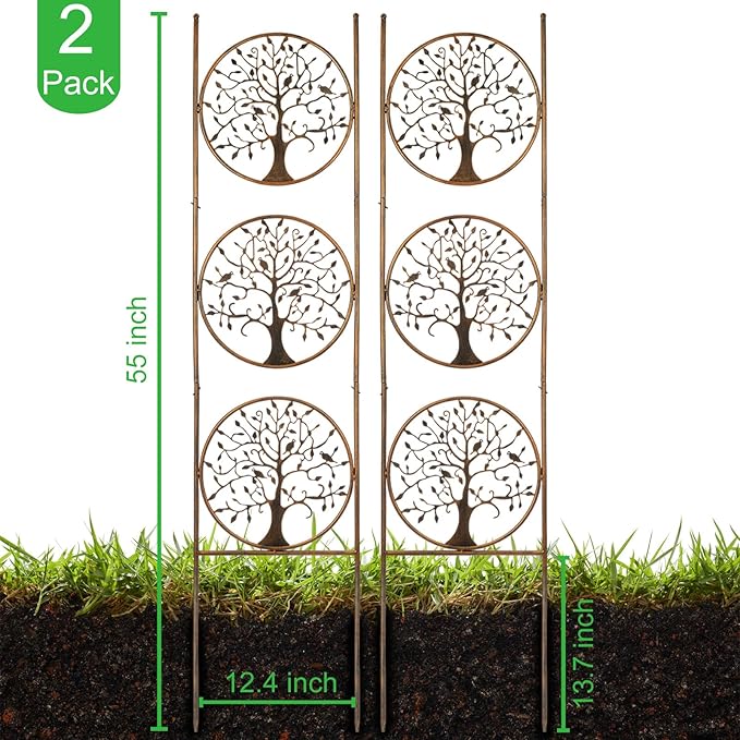 Set of 2 Tree in Life Metal Garden Trellis for Climbing Plants, Decorative Vegetables Flowers Vine Trellis for Outdoor Patio 55'' H x 12.4'' W