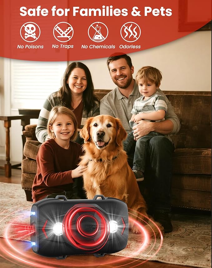 2 Pack Ultrasonic Rodent Repellent for Car Engines, Under Hood Mouse Repellent with 4 LED Strobe Lights, USB Powered, Keep Rats, Mice and Squirrels Away from Vehicles, RVs, Garages, Attics (2, Black)