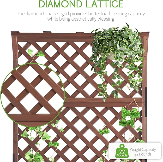 SPECRAFT Wood Planter with Trellis, 35.4x17.7x72 Inch Raised Garden Bed, 1.6Ft Deep Large Planter Box for Outdoor Gardening, Vegetables, and Climbing Plants