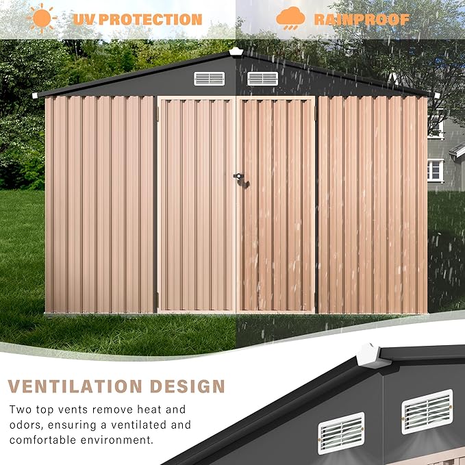 6x8 FT Metal Storage Sheds Outdoor, Metal Yard Sheds Garden Shed Kit, MetalTool Shed with Lockable Door, MetalUtility Sheds Buildings with Air Vent for Backyard Garden Patio Lawn