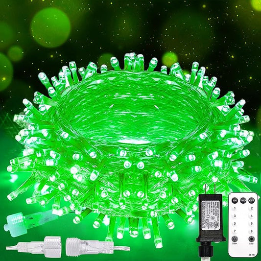 suddus Connectable Green Lights Outdoor with Remote, 33ft 100 LED Chirstmas String Lights Plug in Waterproof, Dimmable Clear Wire Fairy Lights for Xmas Tree,Halloween,Garden,Porch,Party Decorations