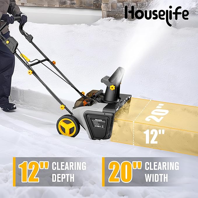 Cordless Snow Blower Compatible with DeWalt 20V Battery(Tool Only), 20'' Brushless Electric Snow Thrower with Rotating Chute, 2 X 20V Battery Powered Snow Blower for Driveway Sidewalk Snow Removal