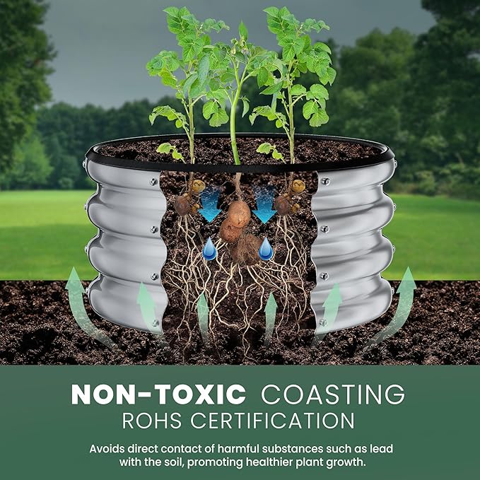 Round Galvanized Raised Garden Bed Kit, 2 x 2 x 1ft Arian Silver Galvanized Garden Boxes, Outdoor for Vegetables