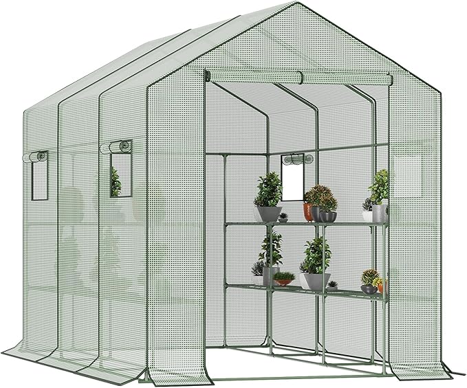 9.75 ft Big Greenhouse, Waterproof Green Houses for Outdoor Garden, Portable Greenhouse for Yard with Roll-Up Zipper, 18 Shelves - Walk-in(9.75x6.9x5.6ft)