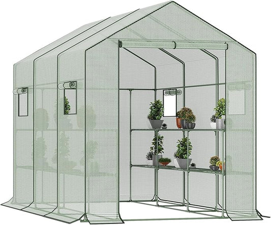 9.75 ft Big Greenhouse, Waterproof Green Houses for Outdoor Garden, Portable Greenhouse for Yard with Roll-Up Zipper, 18 Shelves - Walk-in(9.75x6.9x5.6ft)