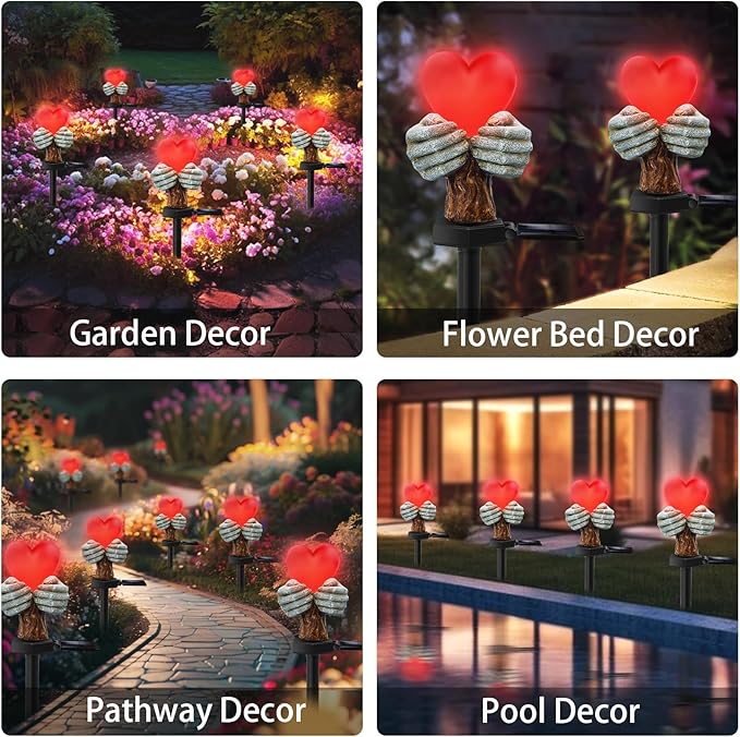 Halloween Decorations Outdoor, Solar Love Heart Hands Statue Memorial Gifts for Mom Grandma Loved Ones, Memorial Day Decorations for Cemetery Grave Garden Patio Yard Lawn