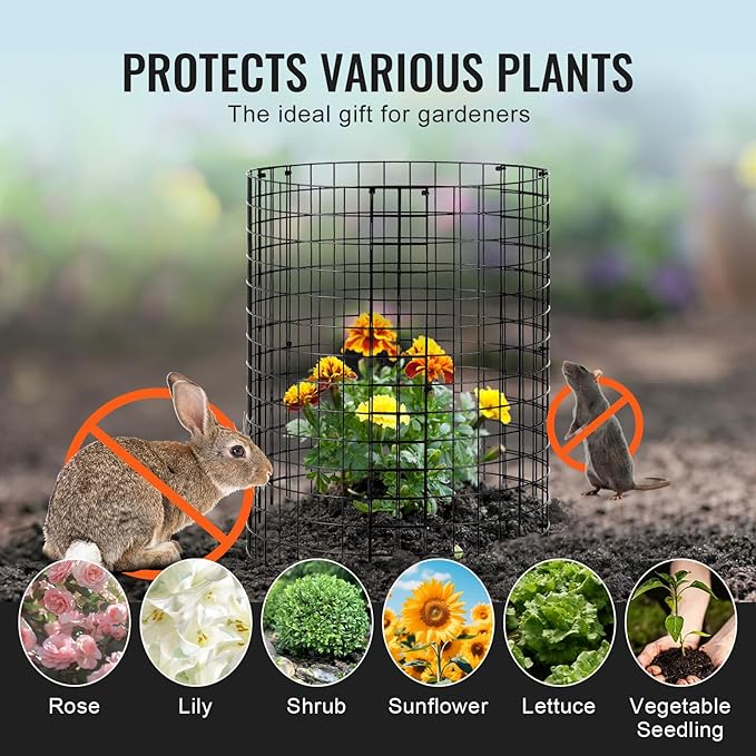 VEVOR 6 Pack Plant Protectors from Animals, 12.6'' Dia. x 14'' H Chicken Wire Plant Protector, Plant Cages for Outdoor Plants, Flowers & Vegetables, Keeps Bunny Chicken Squirrels Out, 18pcs Metal Mesh