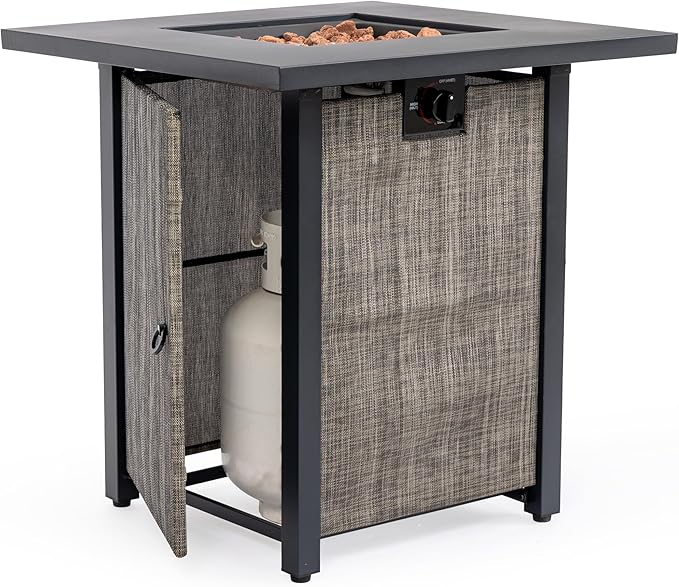 28'' Propane Fire Pit Table, 50,000 BTU Steel Gas FirePit for Outdoor, Fire Table with Lid, Add Warmth & Ambience to Gatherings and Parties On Patio Deck Garden Backyard, Grey.