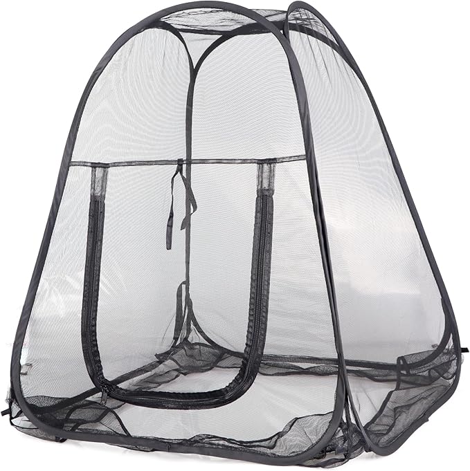 RESTCLOUD Mesh Plant Cover from Animals, Plant Netting Pest Guard Cover, Plant Tent Cage Pop-up with 4 Stakes for Vegetables, Fruits, Flowers (Black, 36 x 36 x 39 Inches)