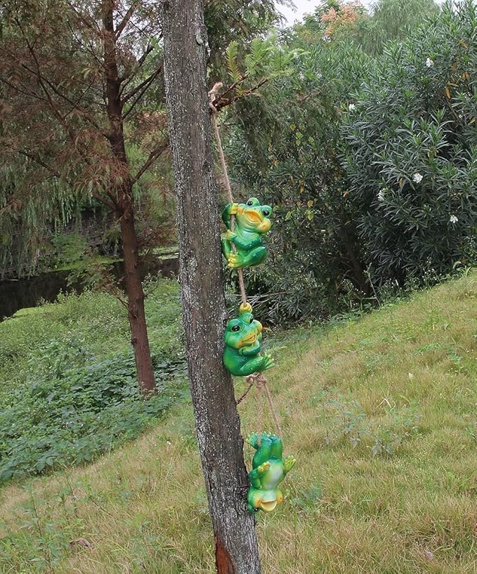 3pcs Hanging Frog Figurine and Statue Frog Toad Sculptures Garden Yard Art Decorations Outdoor