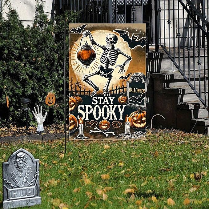 Halloween Garden Flag 12x18 Inch Double Sided Outside Funny Seasonal Farmhouse Yard Festival Outdoor Flag