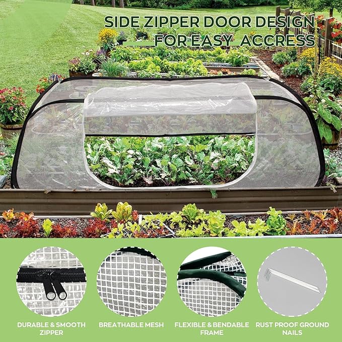 Raised Garden Bed Cover with Frame-4x2x1.3ft Garden Greenhouse Cover with Zipper Door,Garden Rows Accelerator Plants Cover for Vegetable & Flower Beds