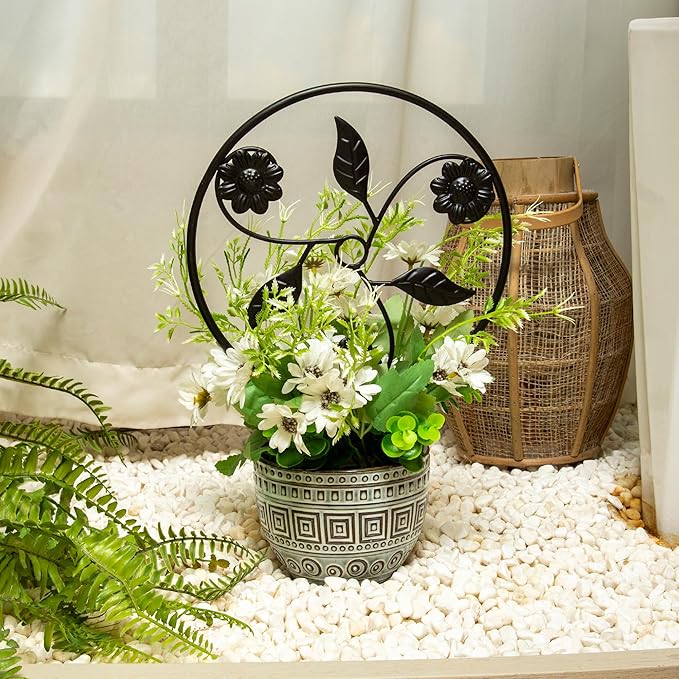 2 Pcs 14in Indoor Metal Garden Circle Plant Trellis for Houseplant Climbing Pot Plants, Black (Style E)