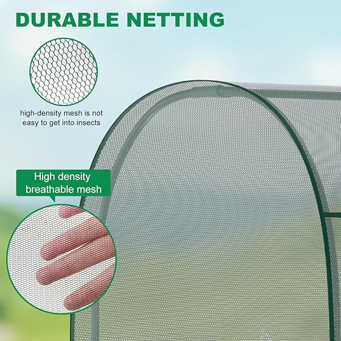 Crop Cages for Garden Plant, 6.6x3.3x6 Ft Plant Protection Tent with Zippered Door, Raised Bed Cover, Garden Bed Cover with Frame, Wind-Resistant Plant Cages for Outdoor Plants Vegetable Flower