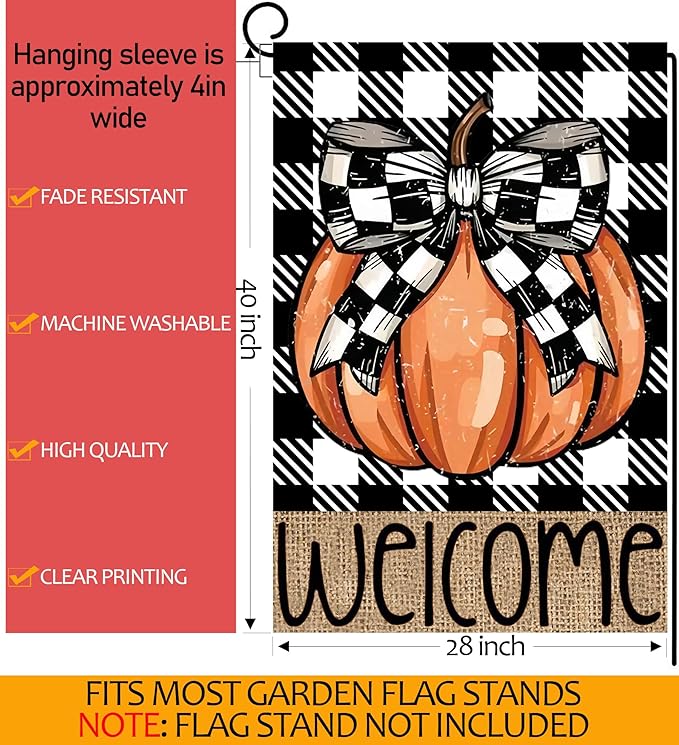 Fall Pumpkin House Flag 28x40 Double Sided, Welcome Fall Thanksgiving Large Garden Flags for Outside, Autumn Holiday Yard Flag Outdoor Seasonal Decorations for Home