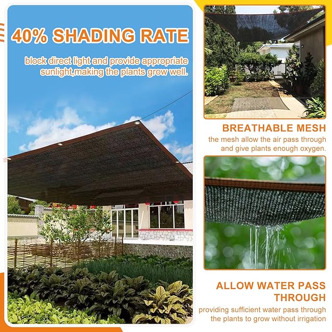 Storystore 40% Shade Cloth with Grommets, 6.5Ft x 20Ft Garden Mesh Shade Tarp Sun Shade Net for Greenhouse, Cover, Patio, Plant, Flower, Chicken, Coop