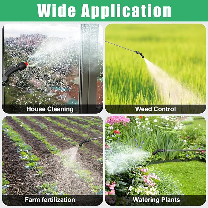 Battery Powered Sprayer 2 Gallon, 7.4V Powerful Electric Sprayer with 4 Nozzles, Rechargeable Handle with 36.22'' Retractable Wand, Adjustable Shoulder Strap, Weed Sprayers in Lawn Garden Yard (Green)