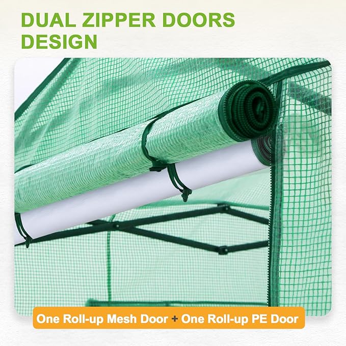 EAGLE PEAK 8x6 Portable Walk-in Greenhouse Instant Pop-up Indoor Outdoor Plant Gardening Green House Canopy with Dual Roll-up Zipper PE Door & Upgraded Screen Mesh Door, PE Cover, Green/Clear