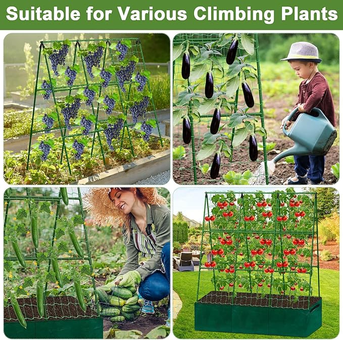 Cucumber Trellis for Garden, 50 x 54 Inches A Frame Gardening Trellis with Fabric Raised Garden Bed, Climbing Net and Plant Support Clips for Climbing Plants