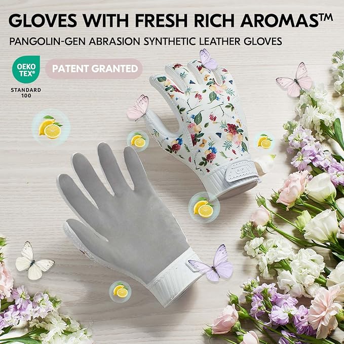 Vgo... 1 Pair Women's Gardening Gloves NGG X1 with Fresh Rich Aromas,Abrasion-Resistant for Yard Work,Patented Seamless Non-Stitching Design(L,Rose&White,TP1131)