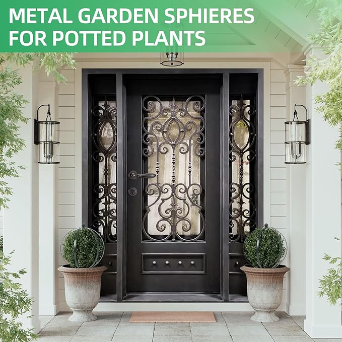 4 Pcs Large Metal Circle Trellis 17 x 13 Inch Garden Sculpture Globe Trellis for Climbing Plants Outdoor Potted Round Planter Decor Flowers Support Holder for Patio Courtyard Doorway