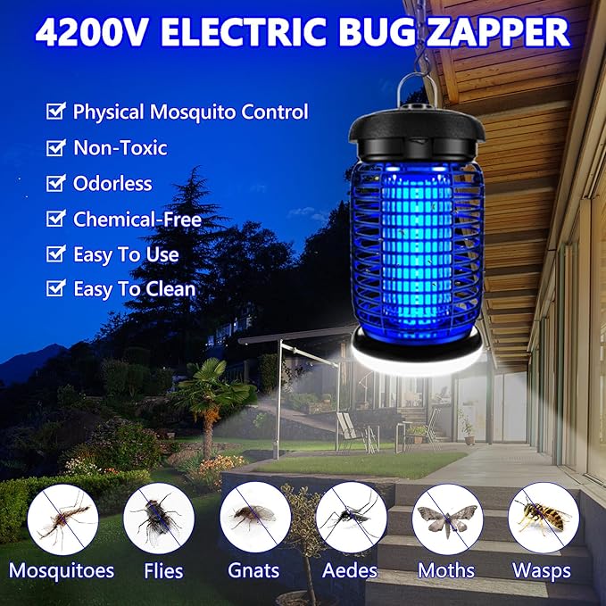 Bug Zapper Outdoor, Mosquito Zapper with LED Light, Fly Zapper Outdoor Indoor, Insect Zapper Electric Fly Traps, Plug in Mosquito Killer for Patio Yard