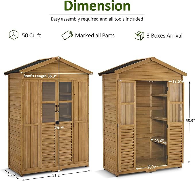 Macrout Outdoor Storage Cabinet, 78 Inches Outside Storage Shed with 6 Shelves, Wooden Garden Shed with Lockable Door for Yard Patio Lawn, 1743