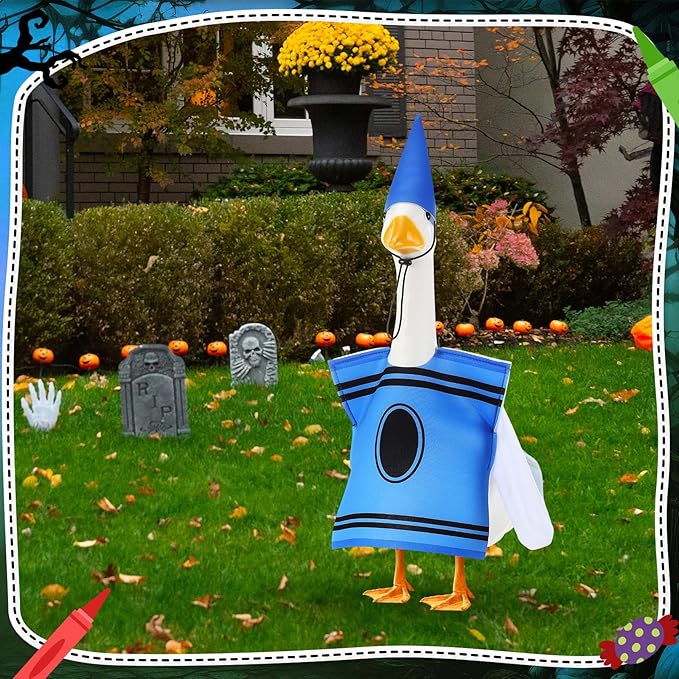 Geyoga Halloween Goose Crayon Costume Porch Goose Outfits 23" Fall Geese Clothes Classroom Lawn School Garden Patio Yard Outdoor Decorations(Blue,Crayon)