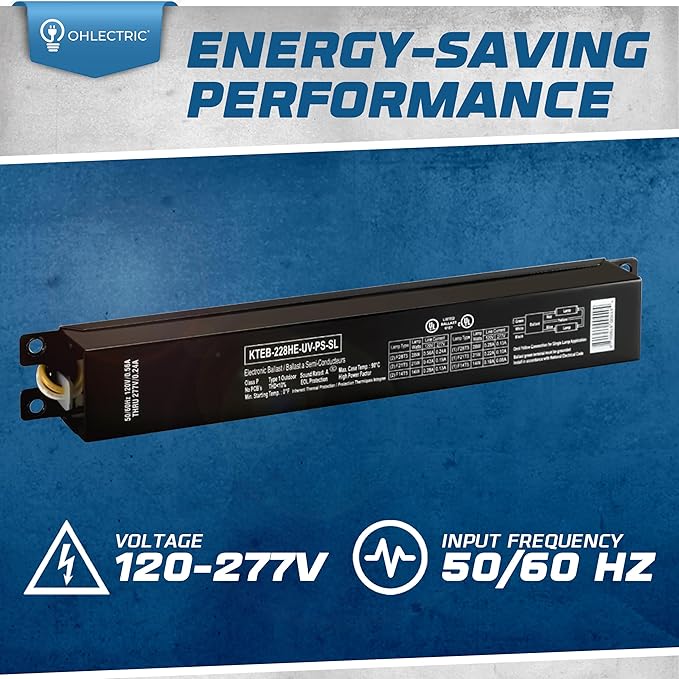 OHLECTRIC (2 Pack Replacement for Keystone KTEB-228HE-UV-PS-SL 2 Lamp T5 Electronic Fluorescent Ballast - Multi-Voltage 120-277V with Program Start - High Power Factor | UL Listed