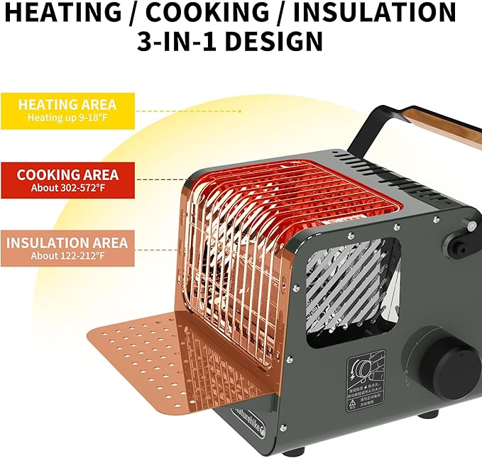 Naturehike Portable 3-in-1 Camping Heater, 3750 BTU Butane Tent Heater with Insulated Shelf & Handle