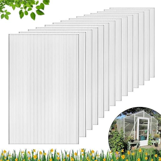 DGSL 14 Pcs Polycarbonate Greenhouse Panels, 4' x 2' x 0.24'' Twin-Wall Panels, Polycarbonate Sheet for All Weather Outdoor Garden and Greenhouse Covering