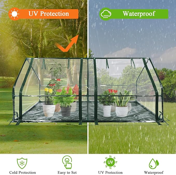 U'Artlines Portable Mini Greenhouse 9x3x3 Ft Small Greenhouse for Outdoors with Waterproof Pad, Little Green Houses Plant Cover Tent for Outside Garden Small Plants, Clear PVC