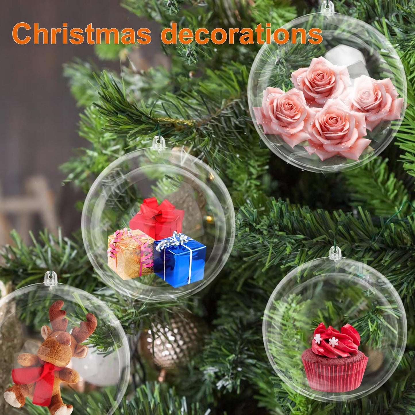 20 Pcs 5.5 Inch Clear Acrylic Fillable Balls, Christmas DIY Fillable Ornaments Balls, Acrylic Ornaments Ball for Christmas, Holidays, Weddings, Parties, and Home Decor