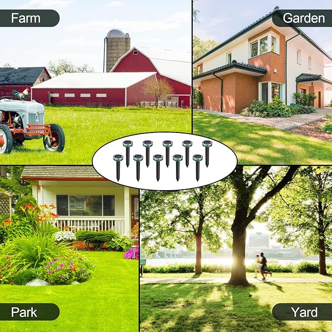 Mole Repellent Solar Powered 10 Pack Snake Repellent Ultrasonic, Groundhog Repeller,Gopher Repeller Sonic Mole Deterrent Spikes, Snake Gopher Mole Vole Repellent Outdoor for Lawn Garden & Yard