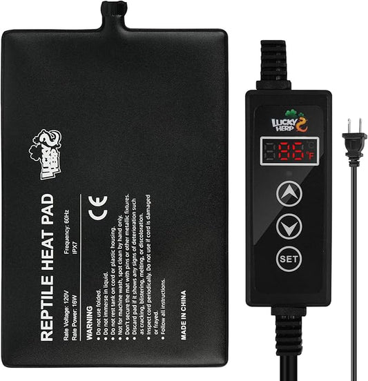 LUCKY HERP Reptile Heating Pad 16W 8X12 Inch with Thermostat, Under Tank Heater Terrarium Warmer Heat Mat and Digital Thermostat Controller for Hermit Crab, Turtles Lizards, Reptile