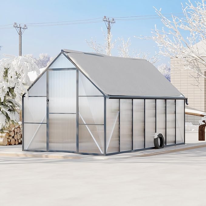 8'x14' , Large Enhanced Aluminum Greenhouses Kit for Outdoors, Aluminum-Framed Polycarbonate Greenhouse, Heavy Duty Polycarbonate Greenhouse with Quick Setup Structure and Roof Vent