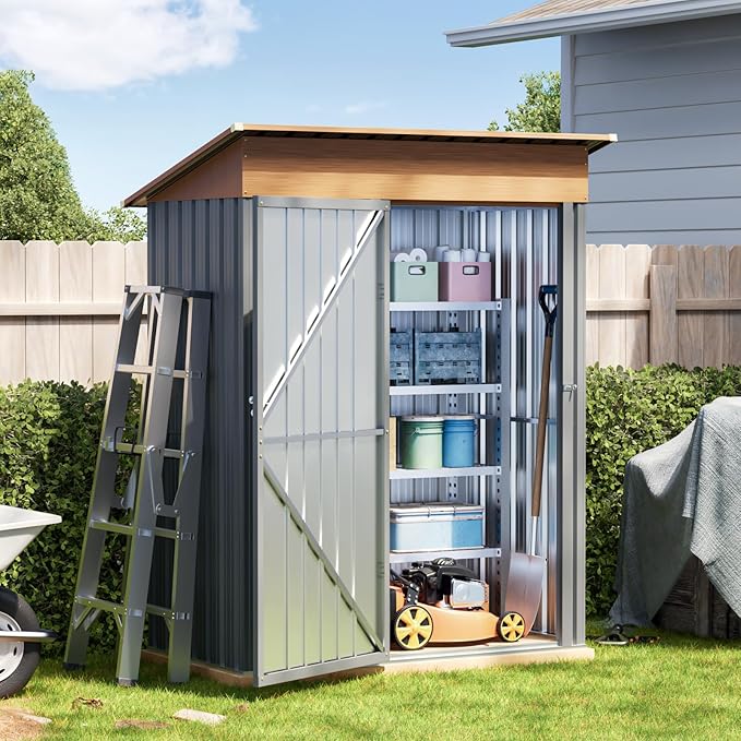 5x3FT Multi-Used Shed & Outdoor Storage Shed with Floor Frame, Lockable Doors, Compact Metal Tool Shed for Garden, Backyard, Patio, Utility, and Various Storage(Matte Gray)