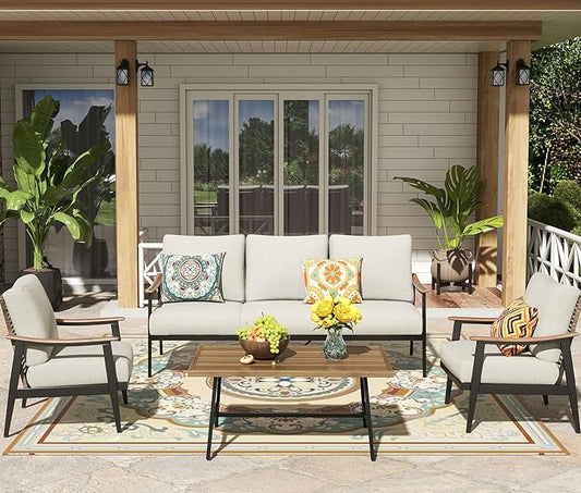 NATURAL EXPRESSIONS 6 Pieces Patio Furniture Set, Outdoor Furniture Sofa Sectional Modern Metal Patio Conversation Set with High Back Wicker Backrest & Loveseat for Balcony, Backyard, Deck, Porch