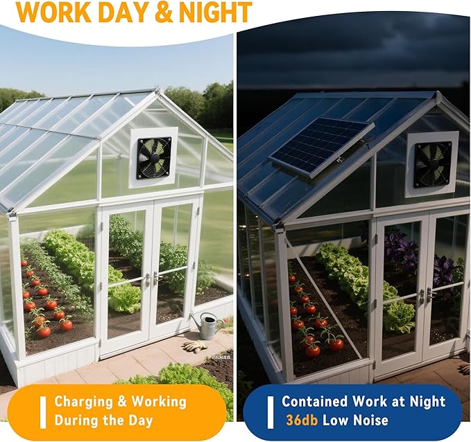 Chronoseek Solar Fans For Outside Chicken Coop with Battery 10000mAh,15W Waterproof Solar Panels,3500 RPM 5" Exhaust Fan,Day/Night Lasting Ventilation,Shed&Camping