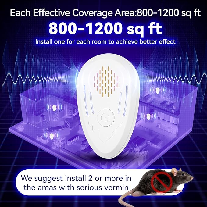 Ultrasonic Pest Repellent Indoor 6 Packs, Ultrasonic Repellent for Rodent, Mouse, Mice, Bugs, Spider, Mosquito, Roach, Electronic Plug in Pest Control, Cockroach Killer, Ant Traps, with Button, Home