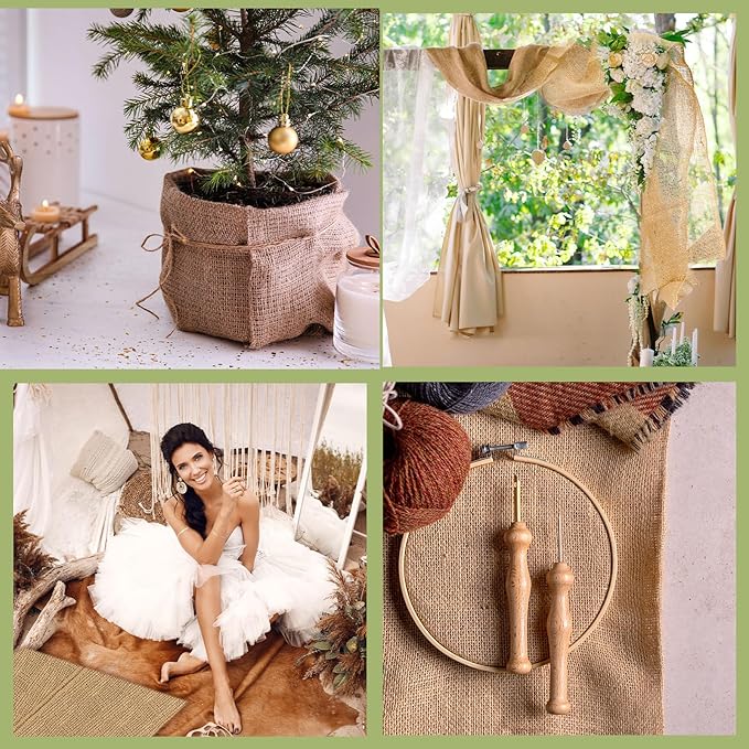 Buryeah 72 Inch x 33 ft Burlap Fabrics Roll Natural Jute Burlap Tree Wraps Protector Winter Frost Plant Blankets Cloth Weed Barrier Fabric Garden Plants for Winter Outdoor Trees Shrubs Party