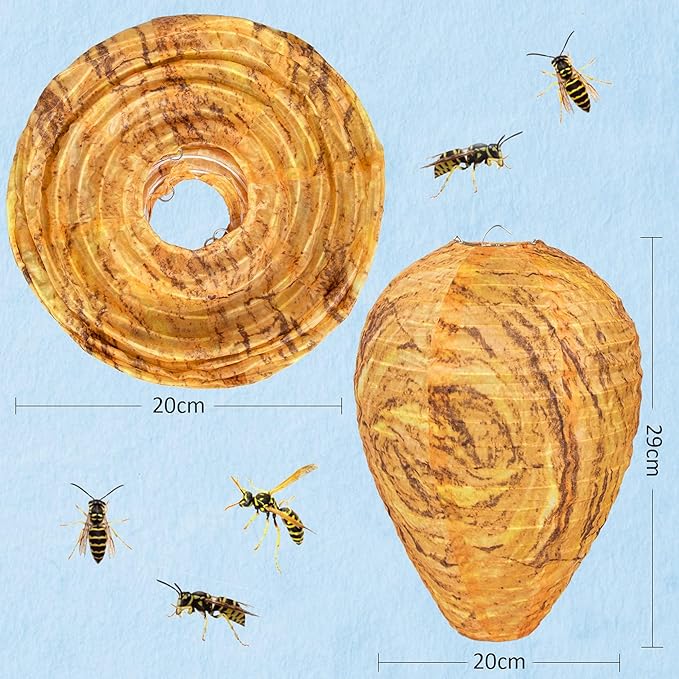 3 Pack Fake Wasp Nest Decoy Hanging Waterproof, Fake Hornet Nest Decoy Carpenter Bee Deterrent, Wasps Trap Wasp Deterrent Outdoor Yellow Jacket Carpenter Bee Traps for Outsides Garden Patio
