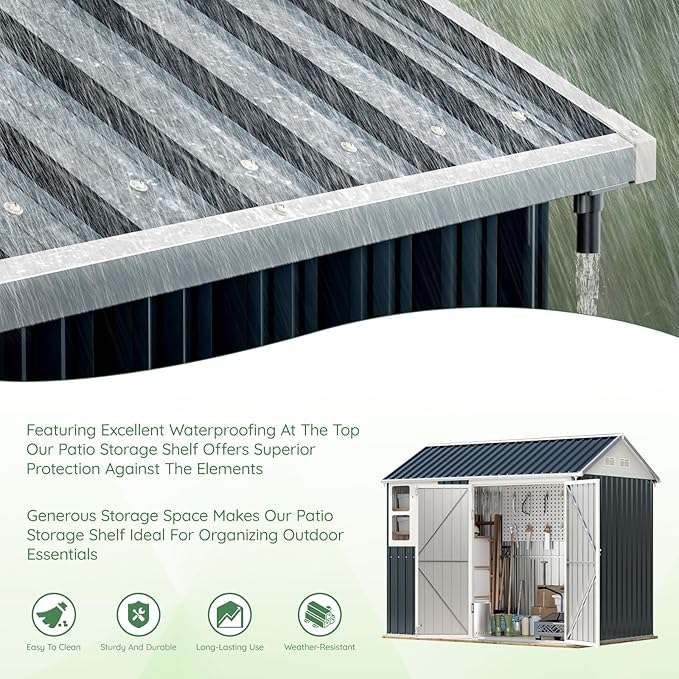 8X6FT Outdoor Steel Storage Shed with Lockable Doors, Frame Floor (No Wood/Other Boards),One Window,Ideal for Garden, Backyard, Patio Storage