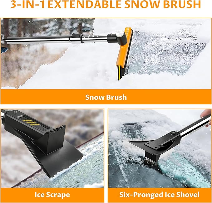 helloleiboo 39.4" Ice Scrapers for Car Windshield Extendable Snow Brush for Car 12 Adjustable Length Settings with 360° Pivoting Brush Head Snow Removal Tools Snow Brush and Ice Scraper for Truck SUV